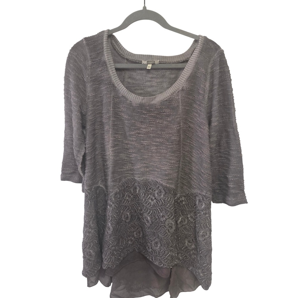 Girlish by‎ BKE Women's Gray Textured Knit Lace Overlay Tunic Top XL